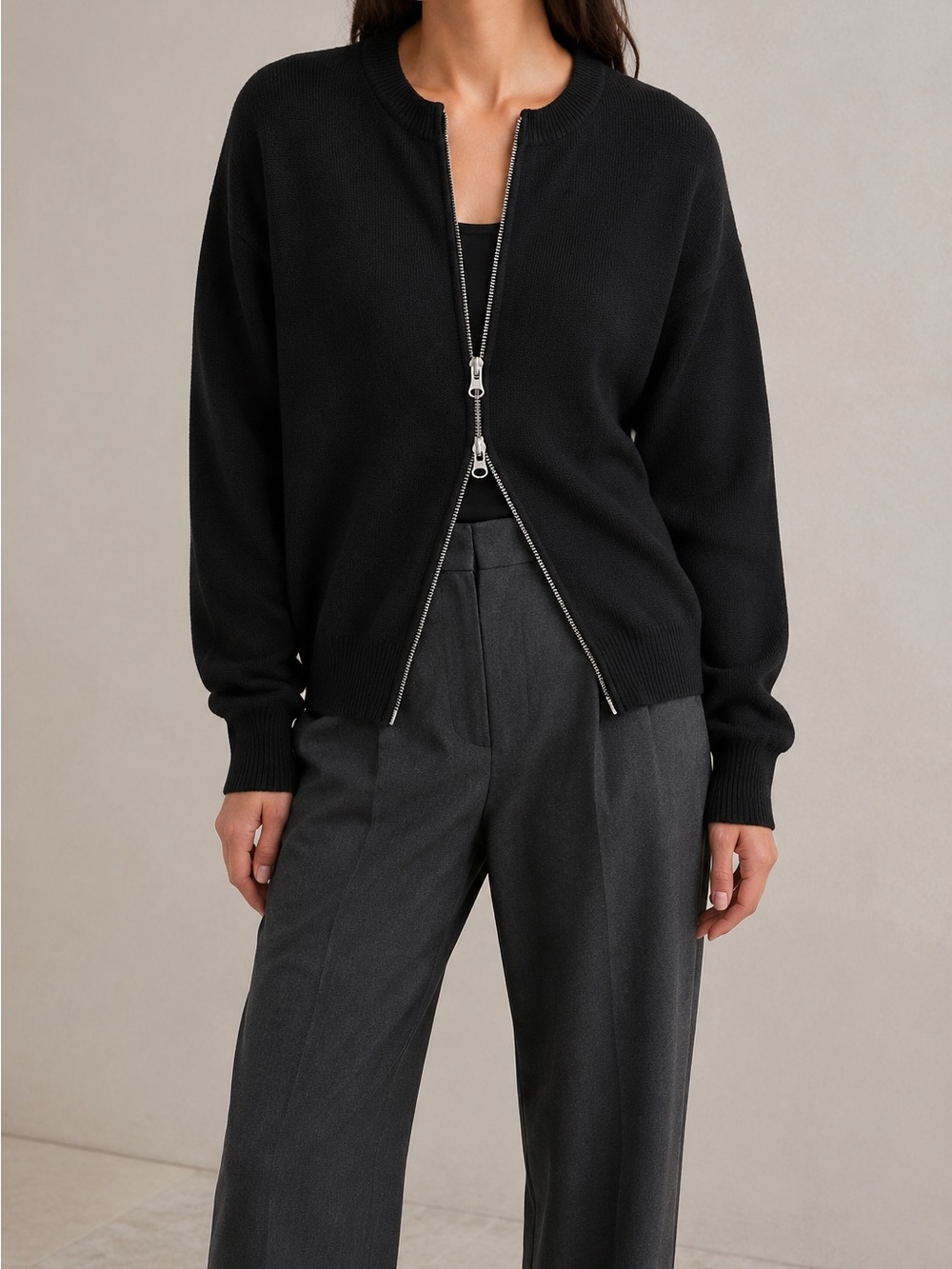 The Frankie Shop Black Two-Way Zip Knit Cardigan Size S
